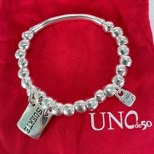 Uno de 50 Classic Jewelry Luxury Silver Beaded Padlock Stainless steel Bracelet